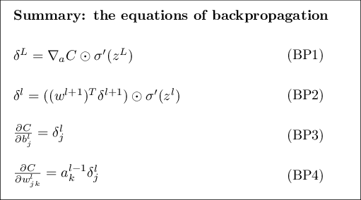 Equations of Backpropagtion